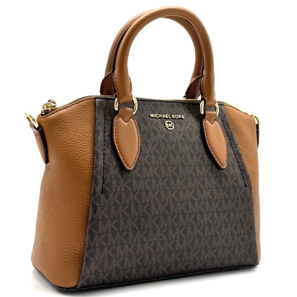 Michael Kors Sienna Medium Logo and Leather Messenger Bag Brown/Acorn